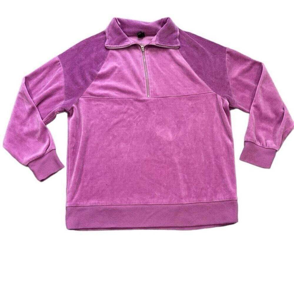 Wild Fable Velour 1/4 Zip Pullover Sweatshirt Purple Magenta Sz Medium Oversized